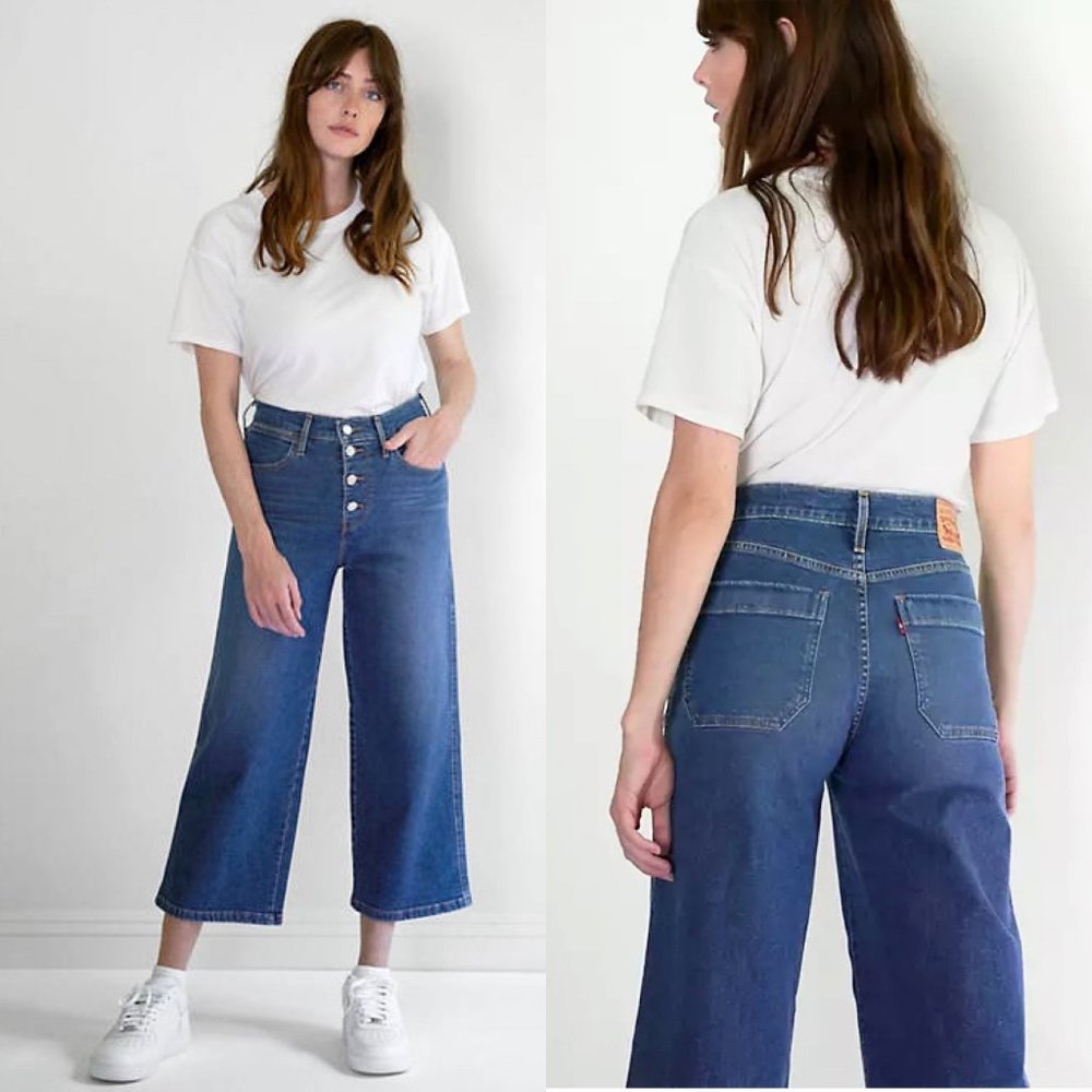 Levi's Mile High Cropped Wide Leg Medium Blue Wash Jeans
